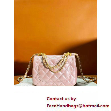 chanel Shiny Lambskin, Imitation Pearls  &  Gold-Tone Metal Mini Flap Bag PINK AS4385 2024